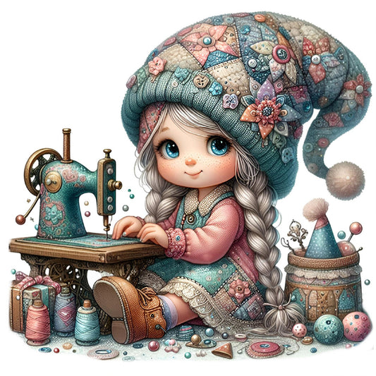 Sewing Machine Girl - Full Round Drill Diamond Painting 40*40CM