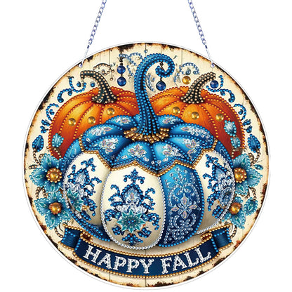 Thanksgiving Diamond Painting Hanging Pendant for Window Decor (Blue Pumpkin)