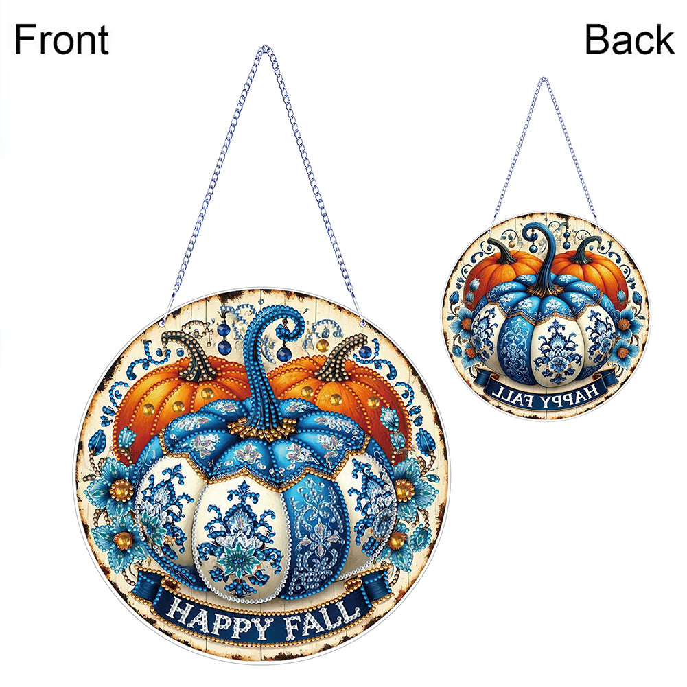 Thanksgiving Diamond Painting Hanging Pendant for Window Decor (Blue Pumpkin)