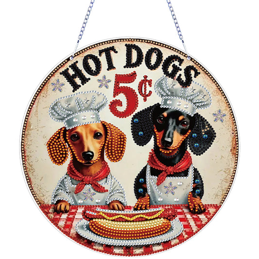 Thanksgiving Diamond Painting Hanging Pendant Window Decor (Hot Dog Dachshund)