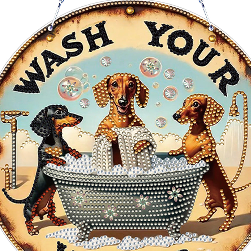 Thanksgiving Diamond Painting Hanging Pendant Window Decor (Hot Dog Dachshund)