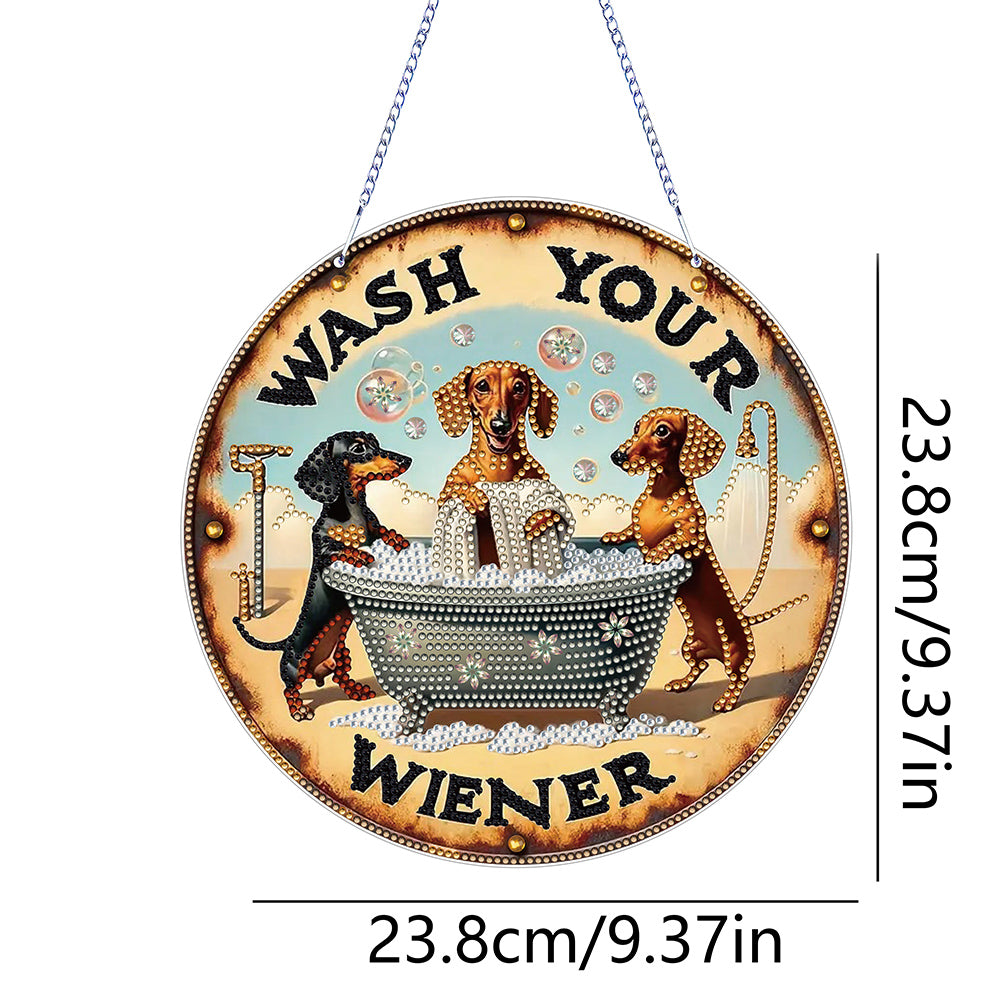 Thanksgiving Diamond Painting Hanging Pendant Window Decor (Hot Dog Dachshund)