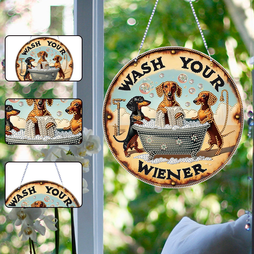 Thanksgiving Diamond Painting Hanging Pendant Window Decor (Hot Dog Dachshund)