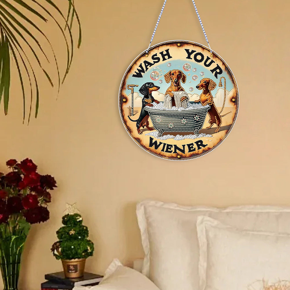 Thanksgiving Diamond Painting Hanging Pendant Window Decor (Hot Dog Dachshund)