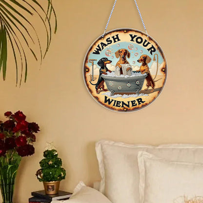 Thanksgiving Diamond Painting Hanging Pendant Window Decor (Hot Dog Dachshund)