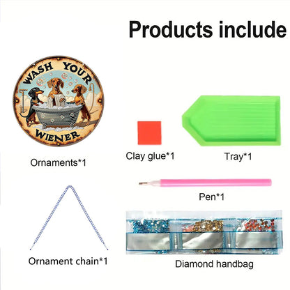 Thanksgiving Diamond Painting Hanging Pendant Window Decor (Hot Dog Dachshund)