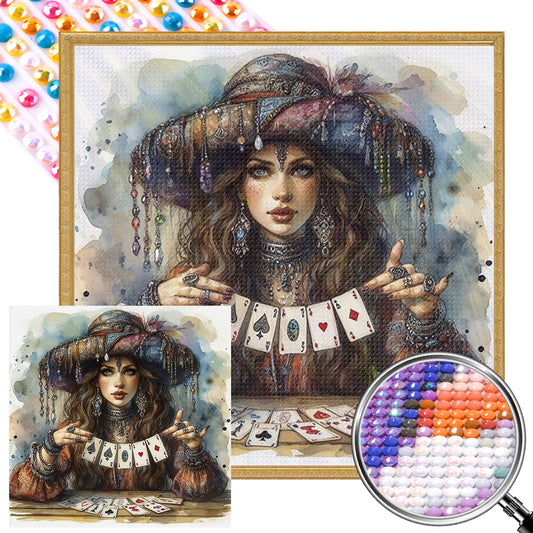 Poker Girl - Full AB Round Drill Diamond Painting 40*40CM