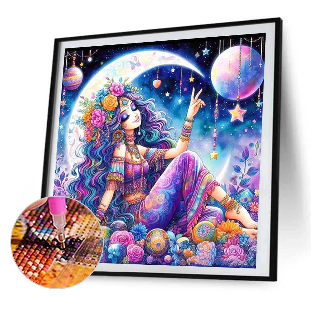 Moon Lady - Full AB Round Drill Diamond Painting 40*40CM