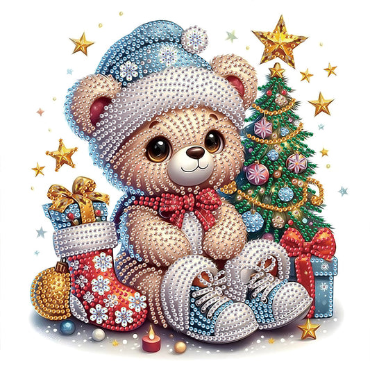 Cute Christmas Bear - Partial Special-Shaped Drill Diamond Painting 30*30CM