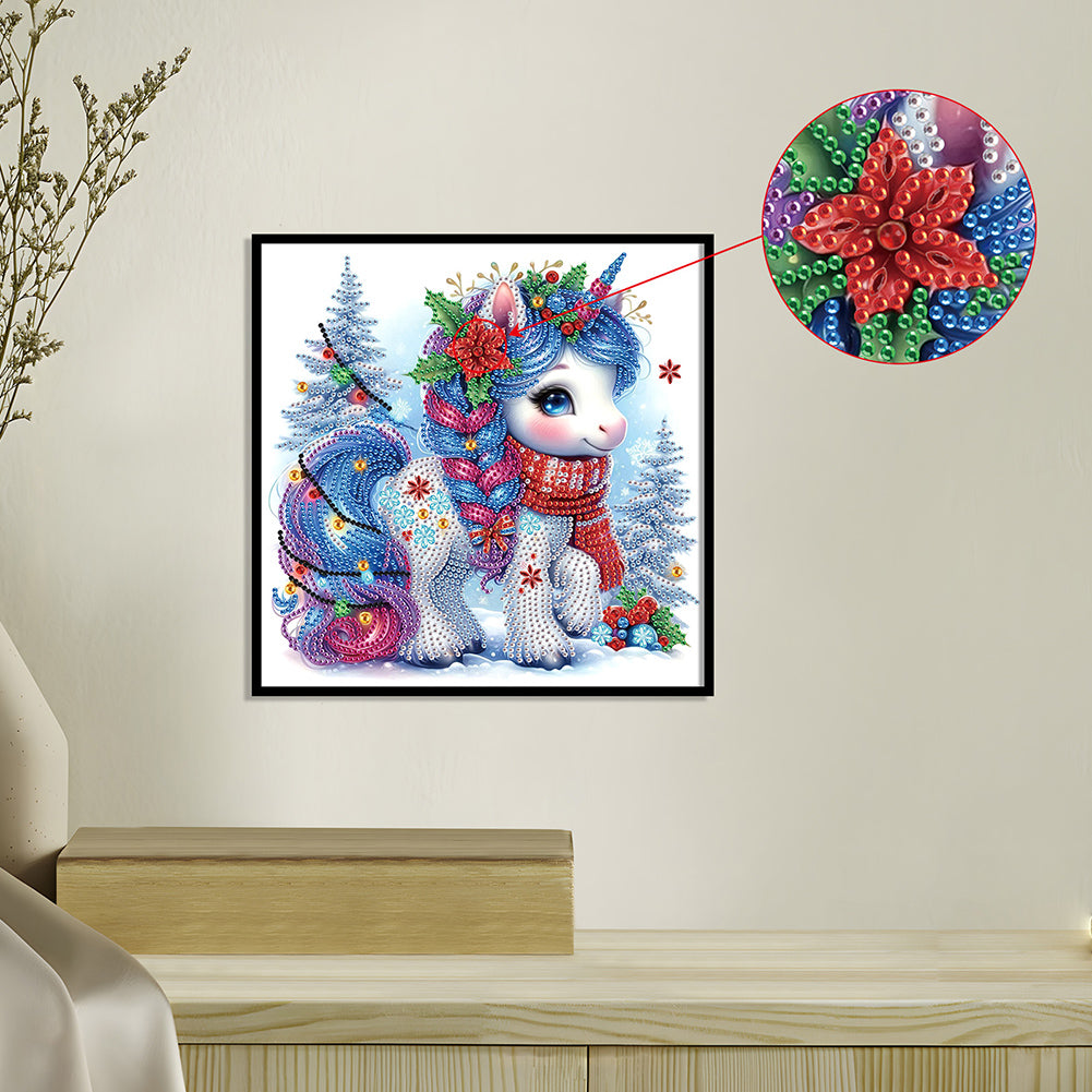 Cute Christmas Unicorn - Partial Special-Shaped Drill Diamond Painting 30*30CM