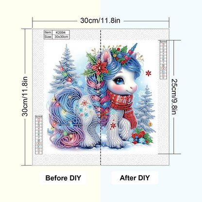 Cute Christmas Unicorn - Partial Special-Shaped Drill Diamond Painting 30*30CM