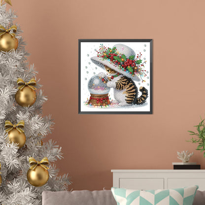 Cute Christmas Cat - Partial Special-Shaped Drill Diamond Painting 30*30CM
