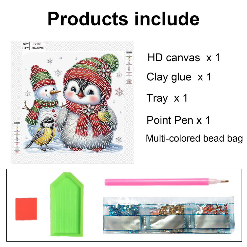 Cute Christmas Penguin - Partial Special-Shaped Drill Diamond Painting 30*30CM