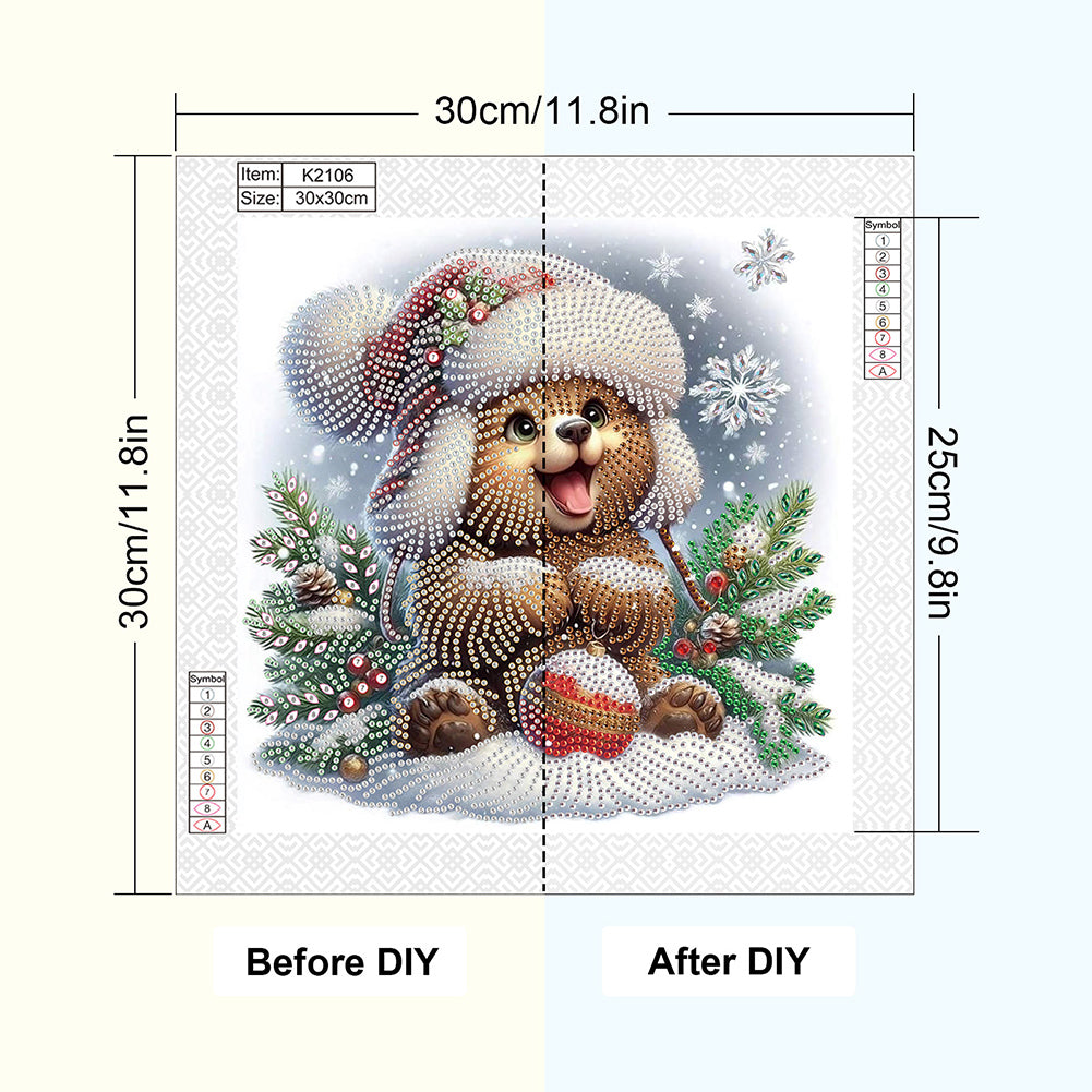 Cute Christmas Bear - Partial Special-Shaped Drill Diamond Painting 30*30CM