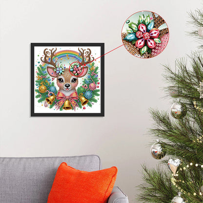 Cute Christmas Deer - Partial Special-Shaped Drill Diamond Painting 30*30CM