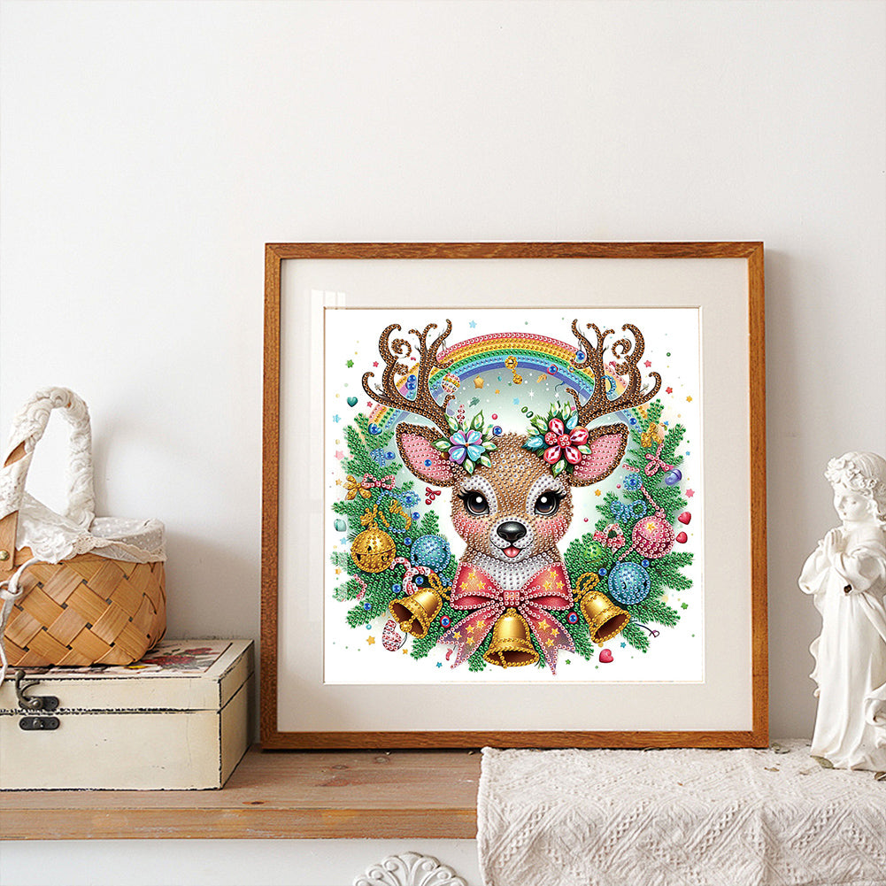 Cute Christmas Deer - Partial Special-Shaped Drill Diamond Painting 30*30CM