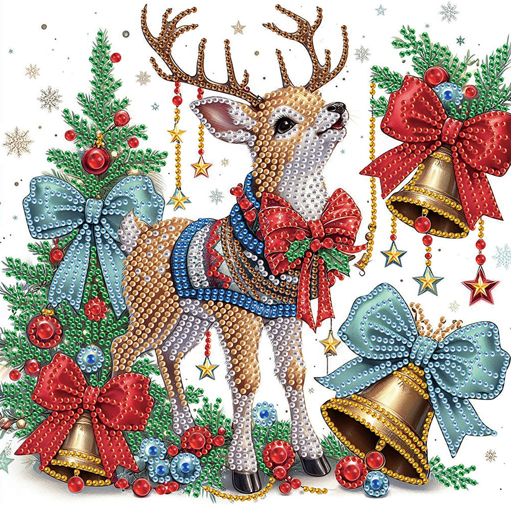 Cute Christmas Deer - Partial Special-Shaped Drill Diamond Painting 30*30CM