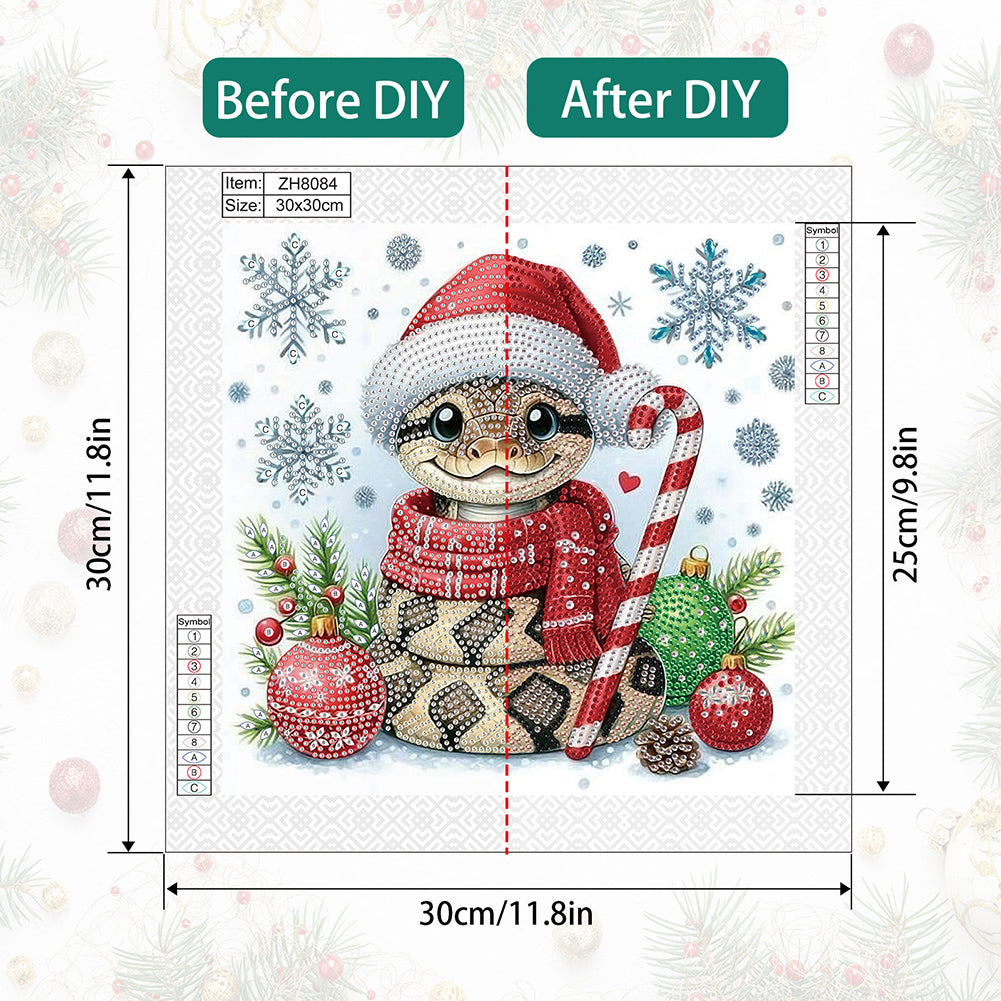 Cute Christmas Snake - Partial Special-Shaped Drill Diamond Painting 30*30CM