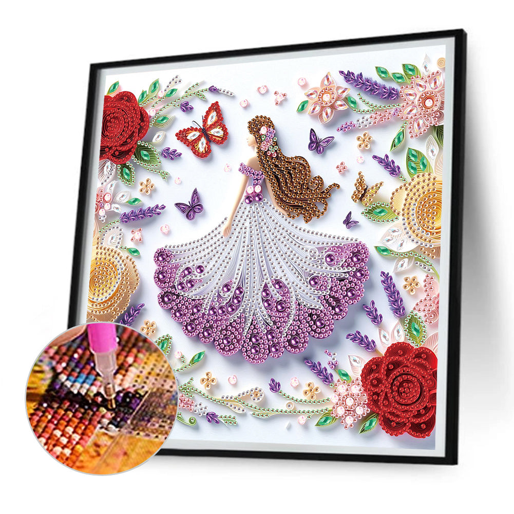 Quilling Flower Girl - Partial Special-Shaped Drill Diamond Painting 30*30CM