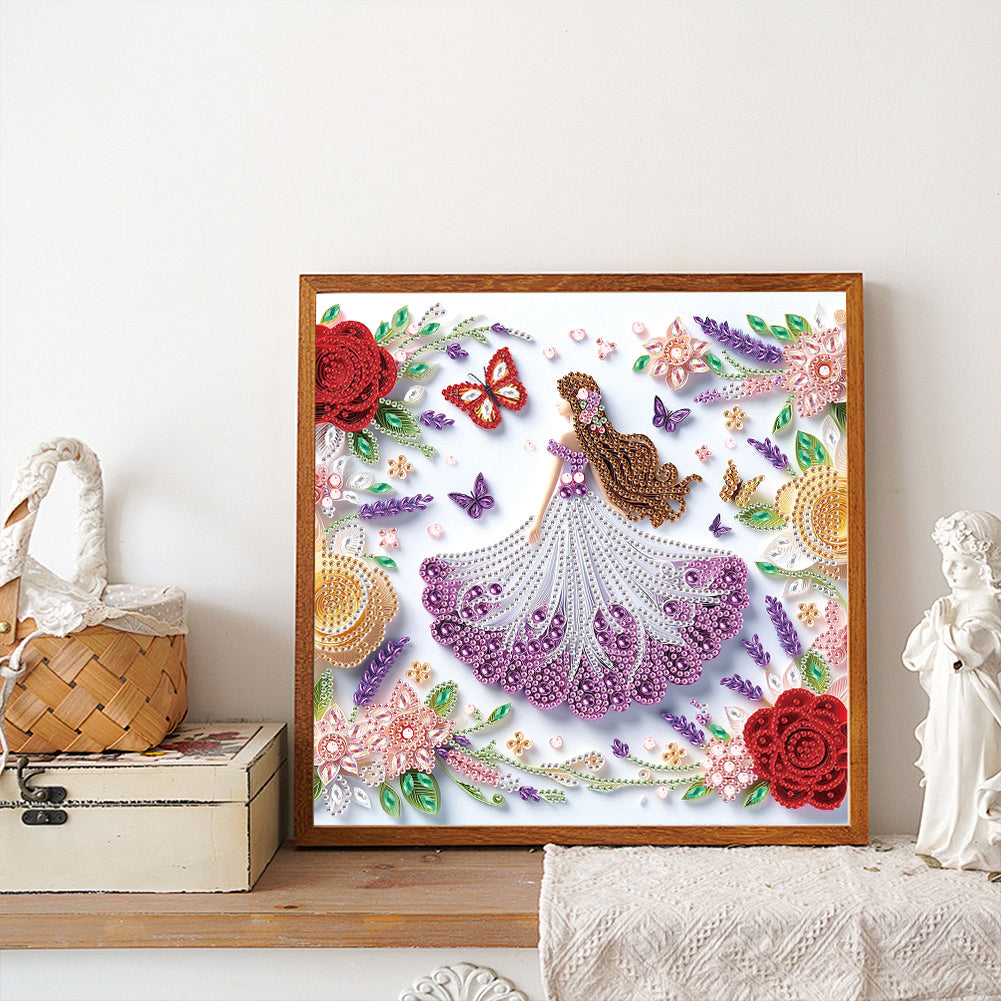 Quilling Flower Girl - Partial Special-Shaped Drill Diamond Painting 30*30CM