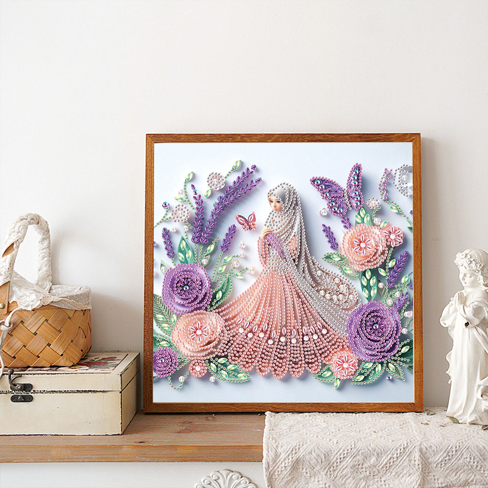 Quilling Flower Girl - Partial Special-Shaped Drill Diamond Painting 30*30CM