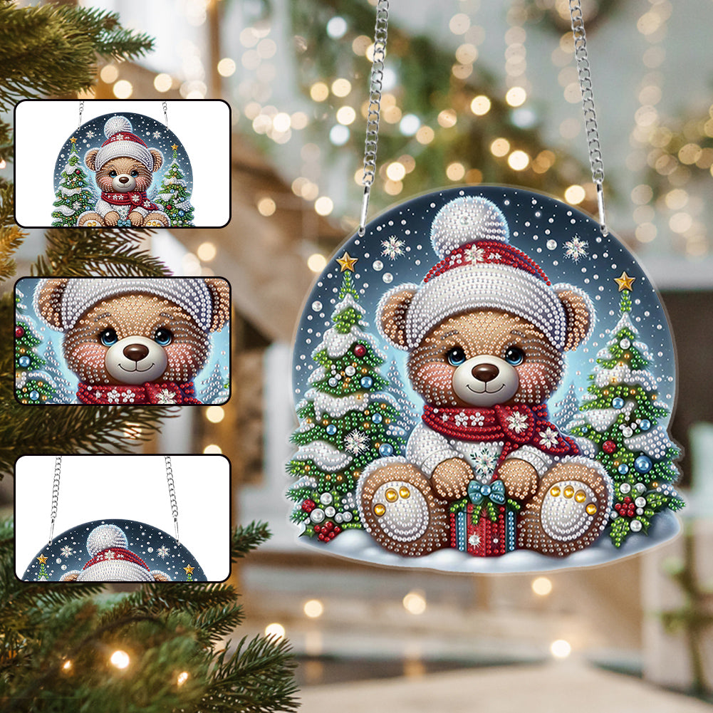 Christmas Bear Acrylic Special Shape 5D DIY Diamond Painting Dots Pendant