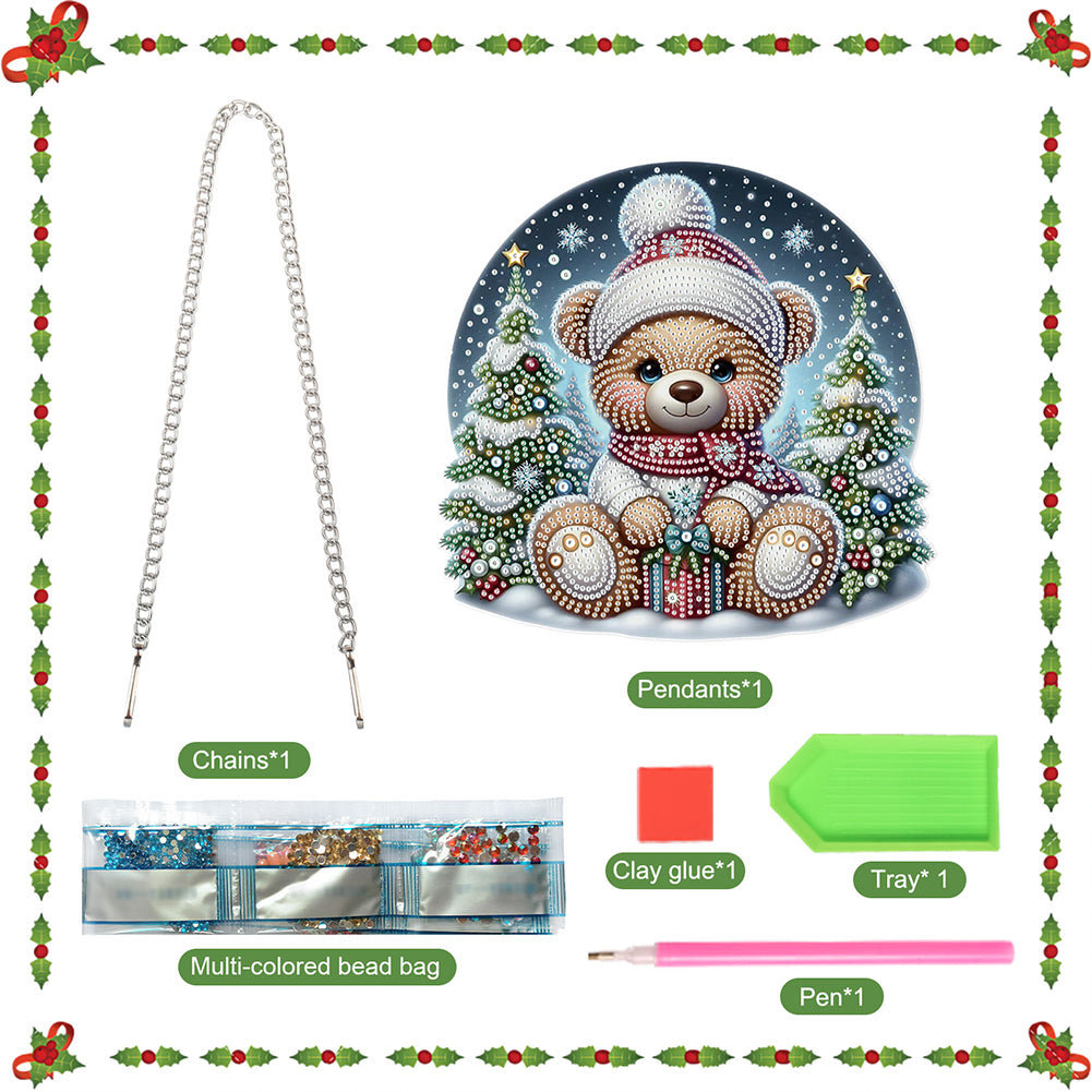 Christmas Bear Acrylic Special Shape 5D DIY Diamond Painting Dots Pendant