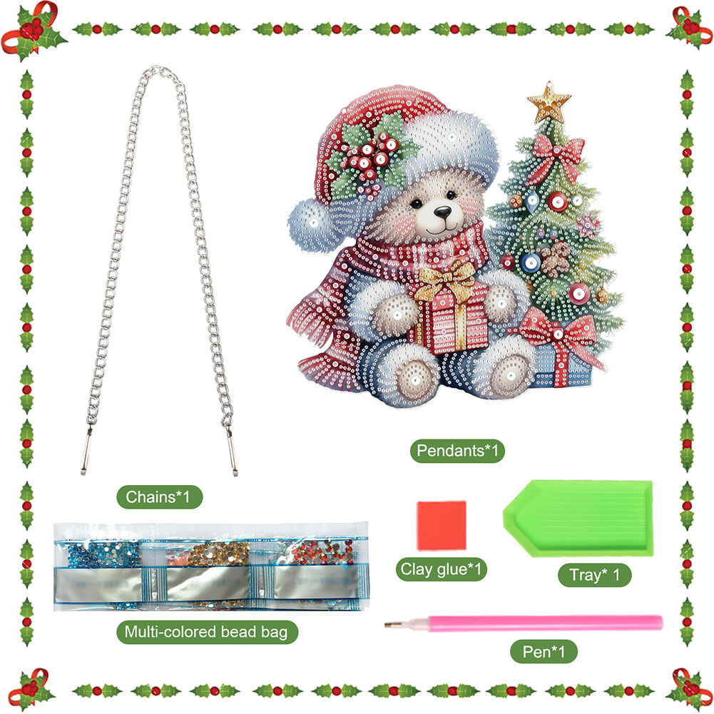 Christmas Bear Acrylic Special Shape 5D DIY Diamond Painting Dots Pendant