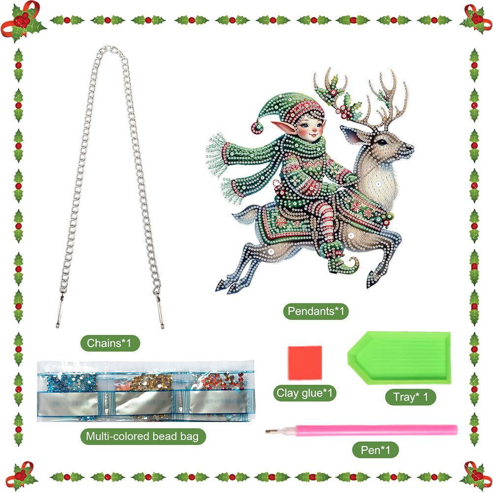 Christmas Elf Deer Acrylic Special Shape 5D DIY Diamond Painting Dots Pendant