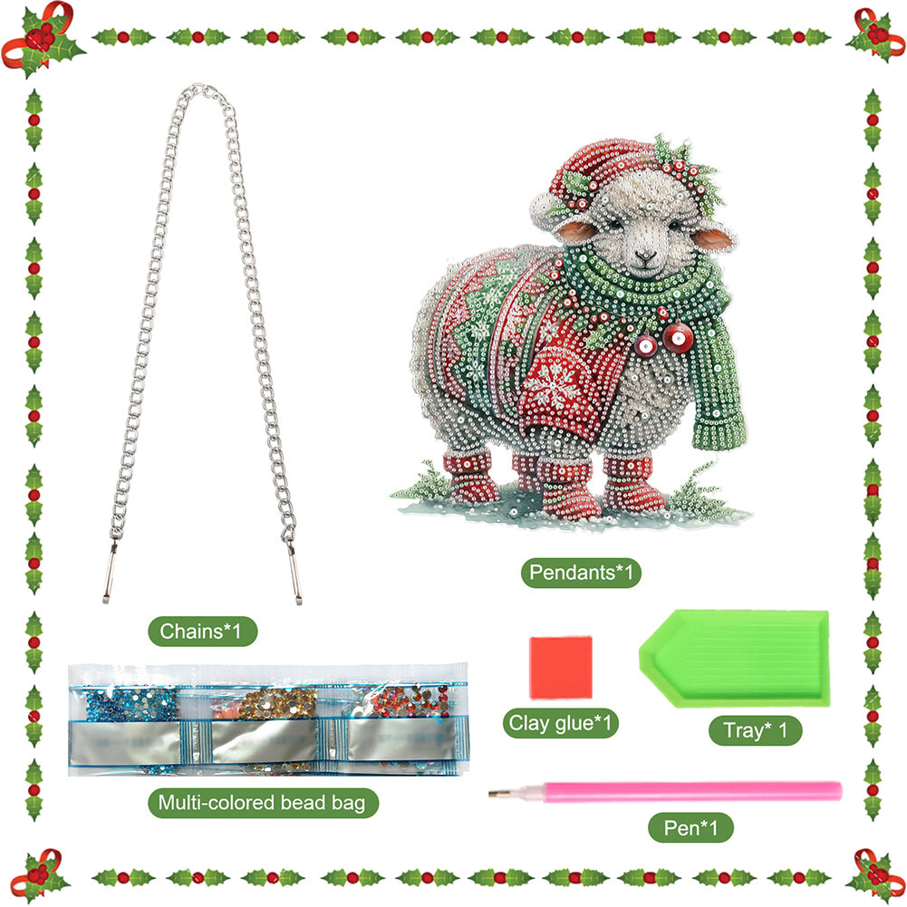 Christmas Sheep Acrylic Special Shape 5D DIY Diamond Painting Dots Pendant