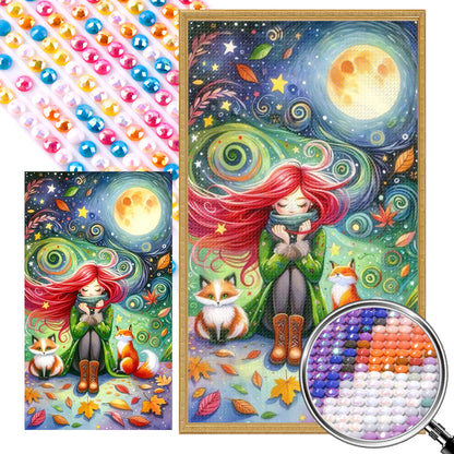 The Fox And The Red-Haired Girl - Full AB Round Drill Diamond Painting 40*70CM