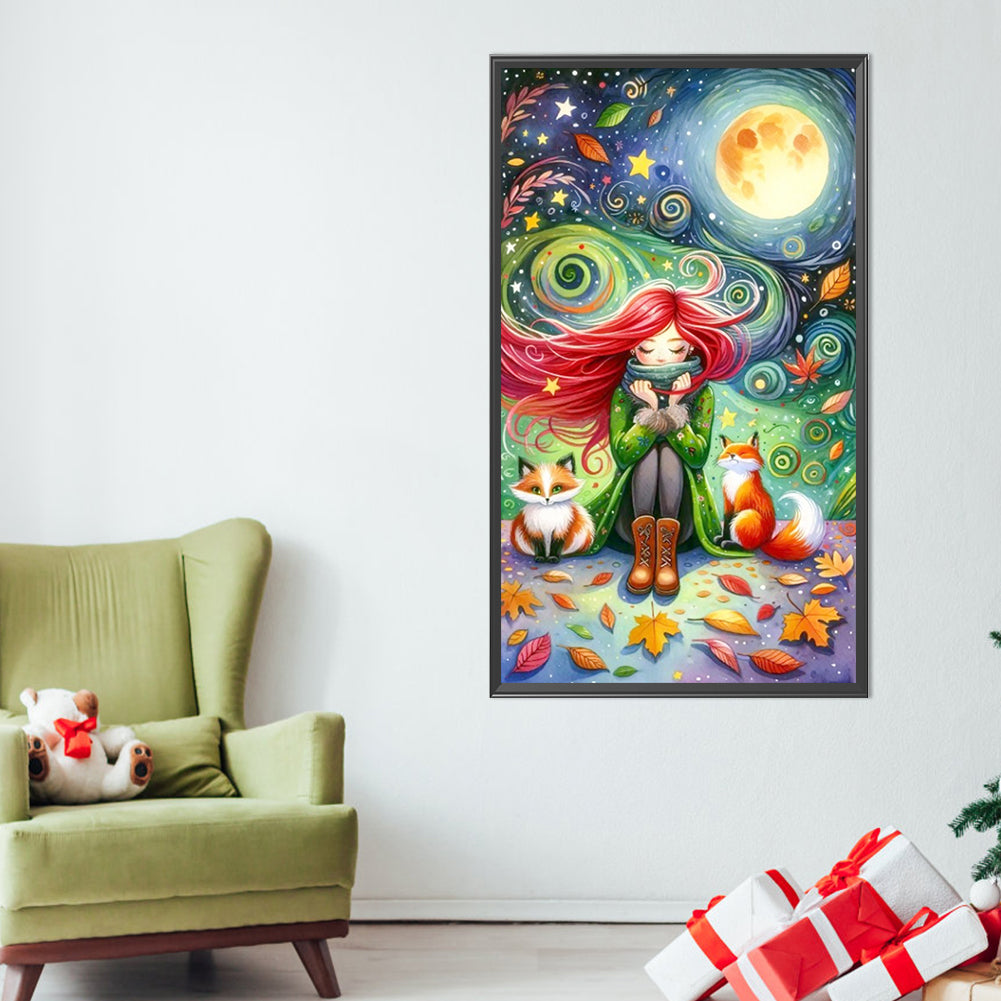 The Fox And The Red-Haired Girl - Full AB Round Drill Diamond Painting 40*70CM