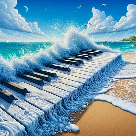 The Piano On The Sea - Full Round Drill Diamond Painting 30*30CM