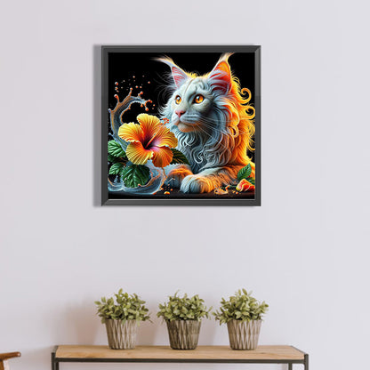 Cat And Flowers - Full Round Drill Diamond Painting 40*40CM