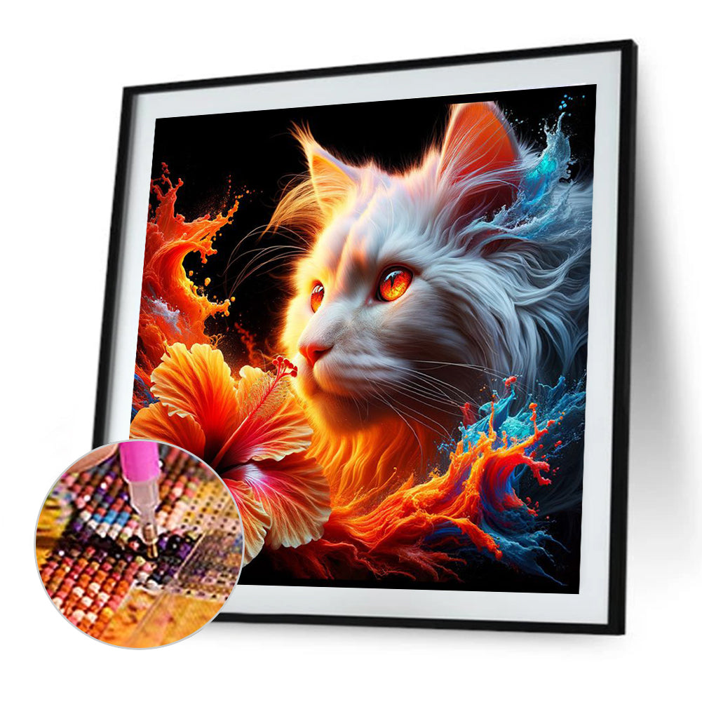 Cat And Flowers - Full Round Drill Diamond Painting 40*40CM