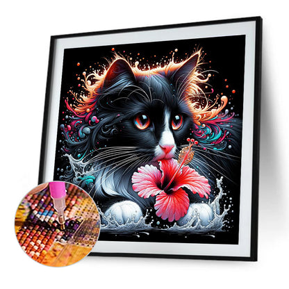 Cat And Flowers - Full Round Drill Diamond Painting 40*40CM