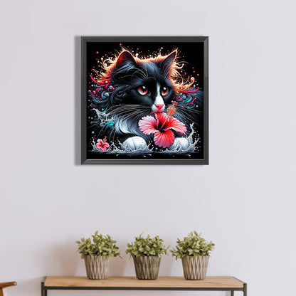 Cat And Flowers - Full Round Drill Diamond Painting 40*40CM