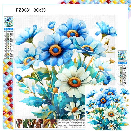 Blue And White Daisy - Full Square Drill Diamond Painting 30*30CM