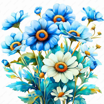 Blue And White Daisy - Full Square Drill Diamond Painting 30*30CM