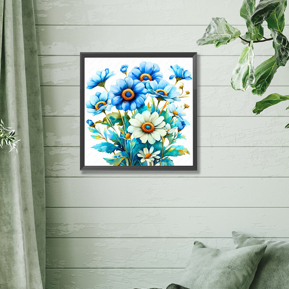 Blue And White Daisy - Full Square Drill Diamond Painting 30*30CM