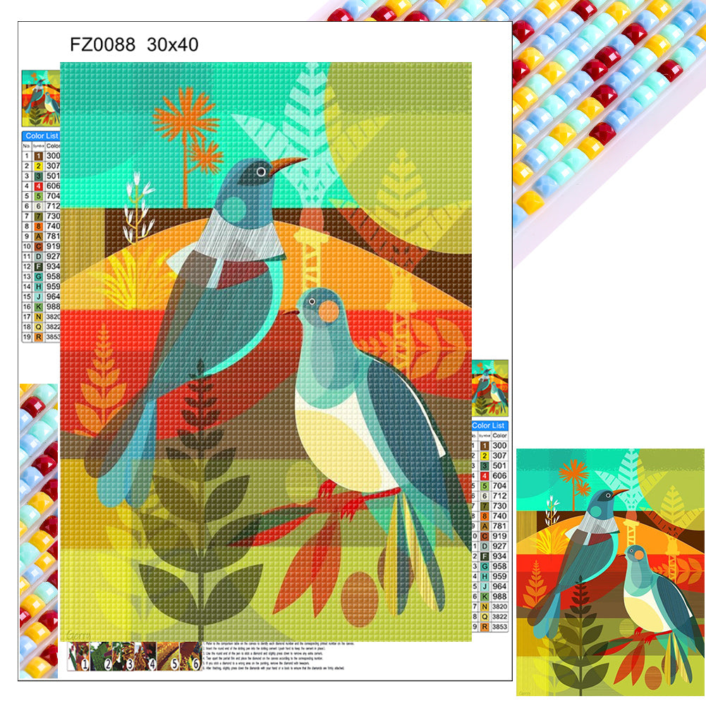 Geometric Double Pigeon - Full Square Drill Diamond Painting 30*40CM