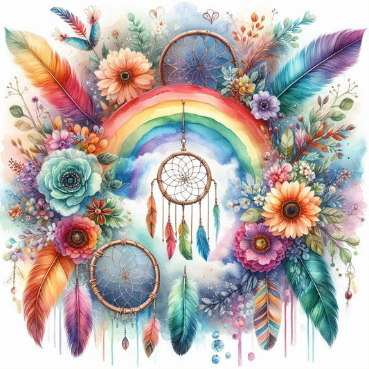 Rainbow Floral Dream Catcher - Full Round Drill Diamond Painting 30*30CM