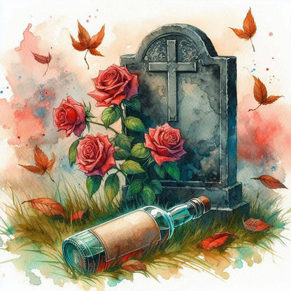 Red Roses On The Grave - Full Round Drill Diamond Painting 30*30CM