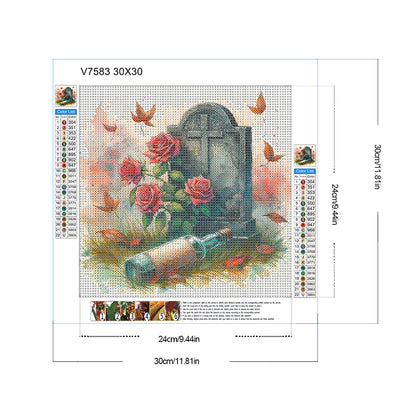 Red Roses On The Grave - Full Round Drill Diamond Painting 30*30CM