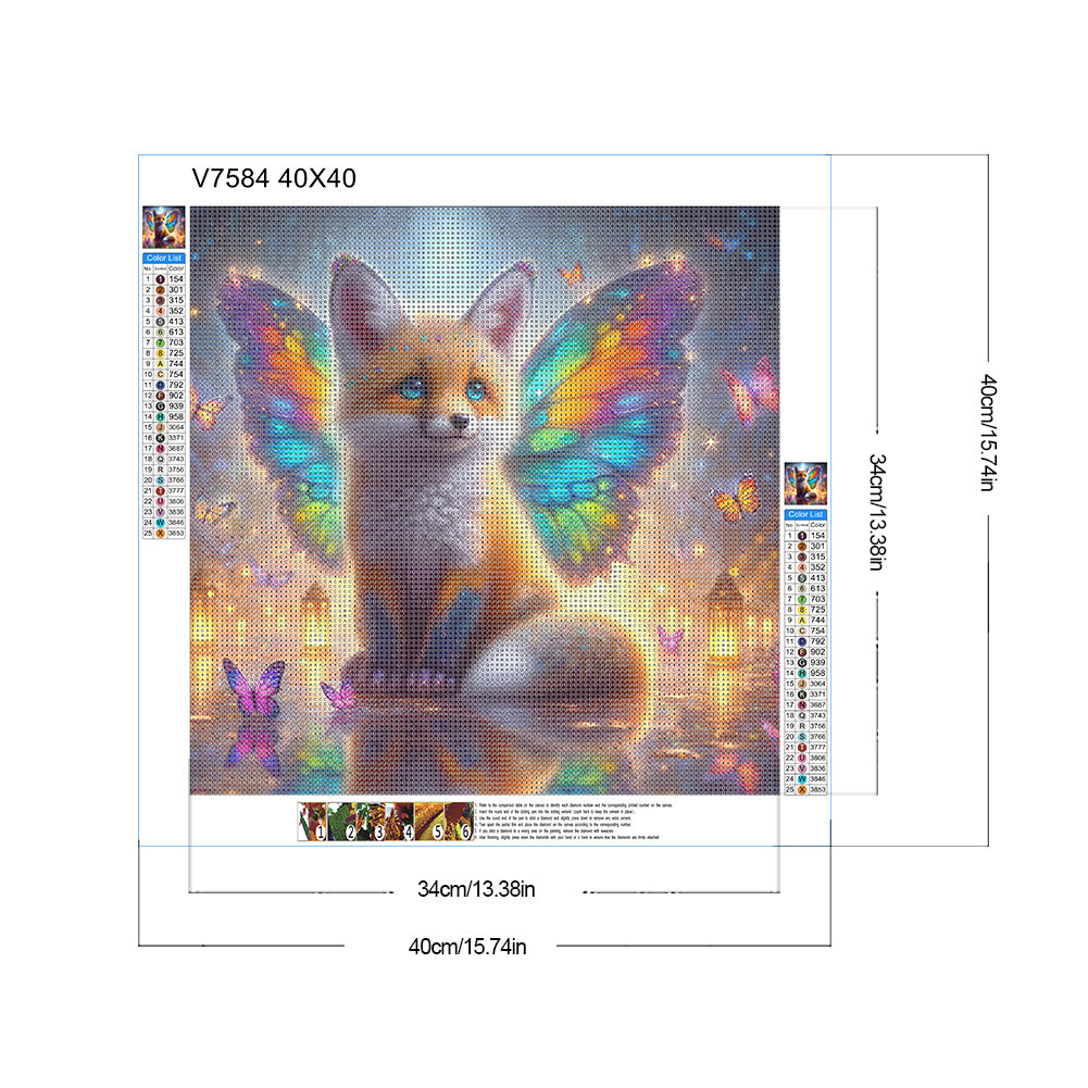 Colorful Feather Butterfly Fox - Full Round Drill Diamond Painting 40*40CM