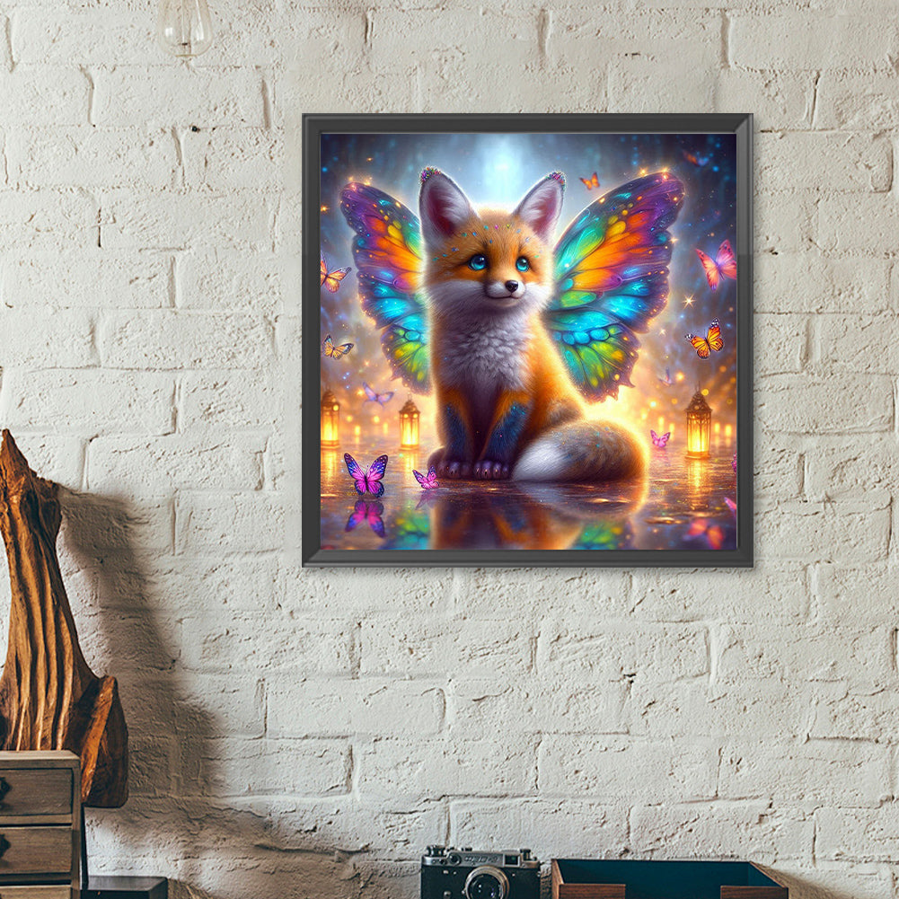 Colorful Feather Butterfly Fox - Full Round Drill Diamond Painting 40*40CM