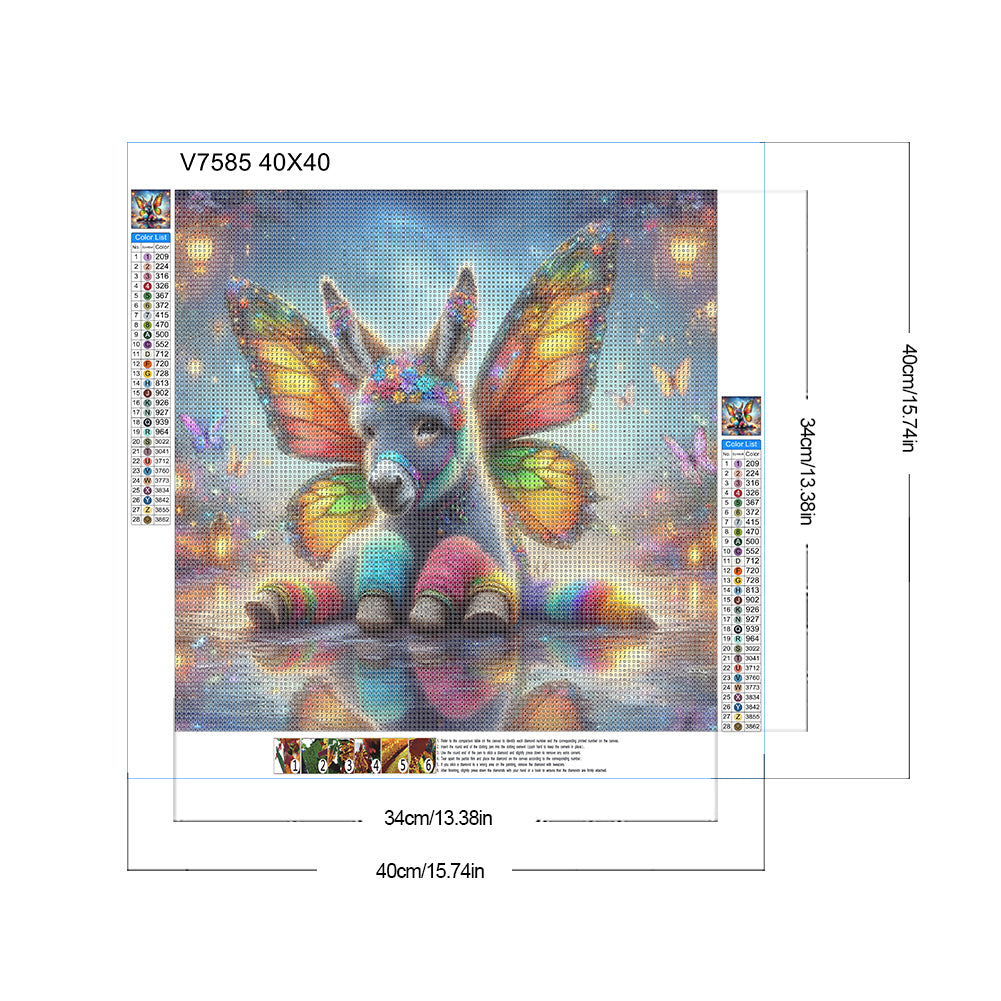 Colorful Feather Butterfly Donkey - Full Round Drill Diamond Painting 40*40CM