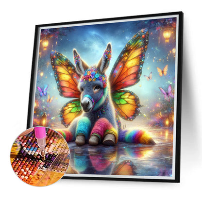 Colorful Feather Butterfly Donkey - Full Round Drill Diamond Painting 40*40CM