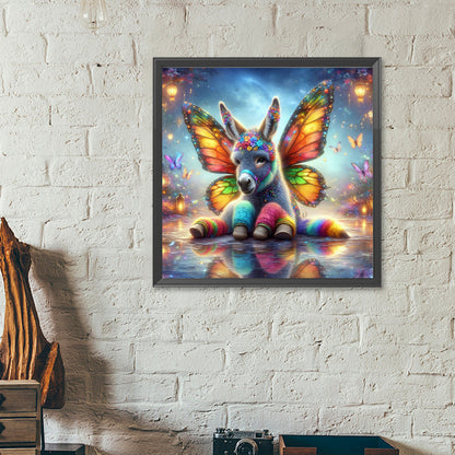 Colorful Feather Butterfly Donkey - Full Round Drill Diamond Painting 40*40CM