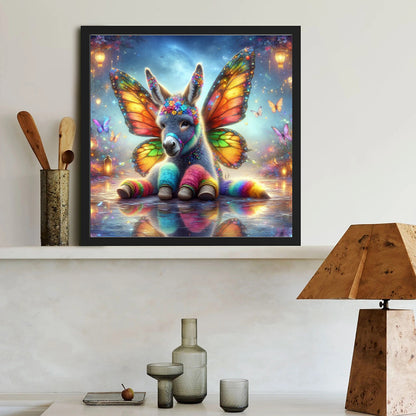 Colorful Feather Butterfly Donkey - Full Round Drill Diamond Painting 40*40CM